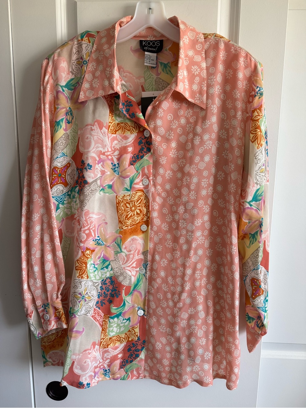 KOOS of Course! Floral 100% Silk Top in Peach and Pastels